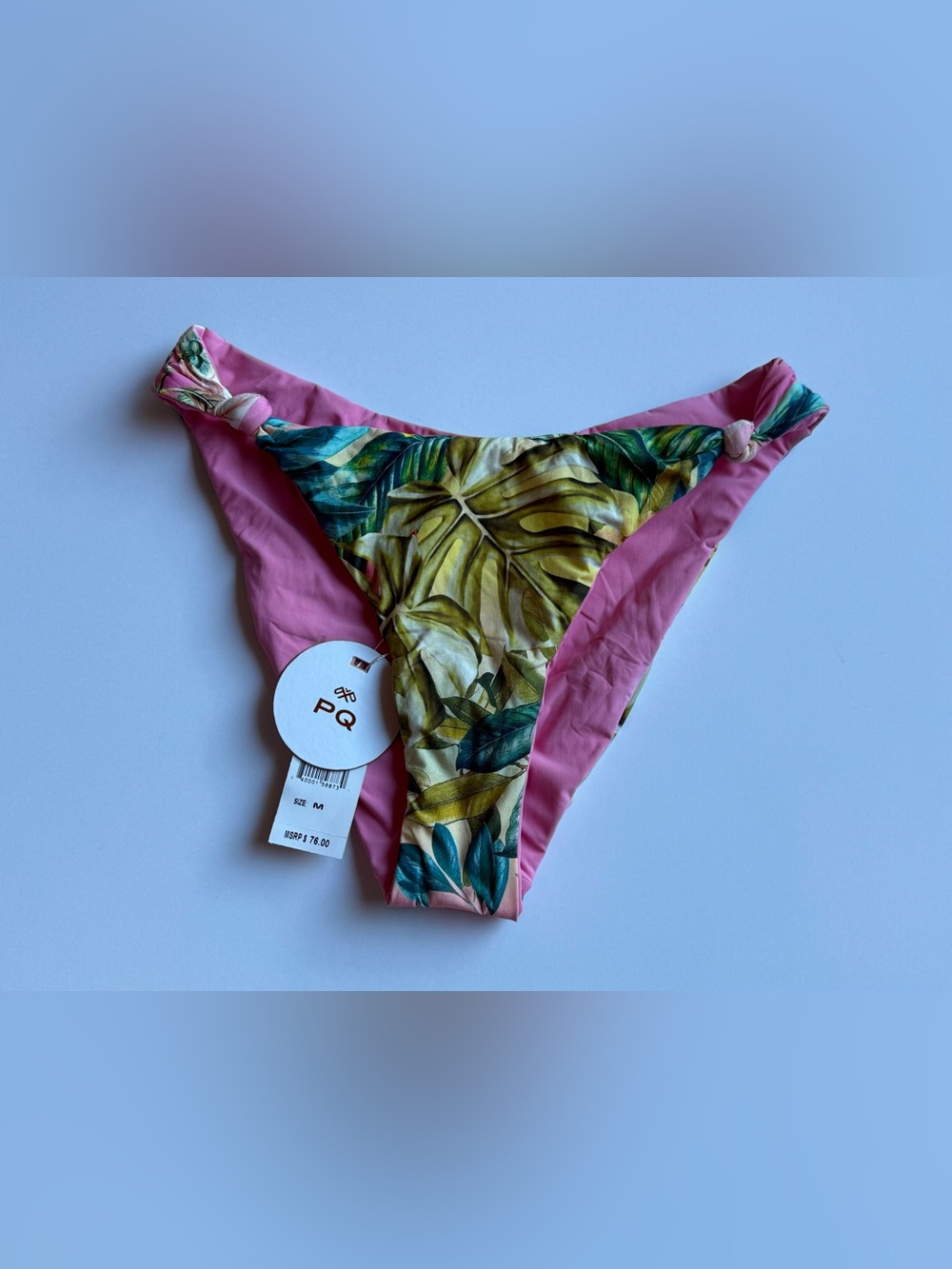 PQ Swim Pink Bikini Bottoms with Tropical Leaf Medium M Med NWT